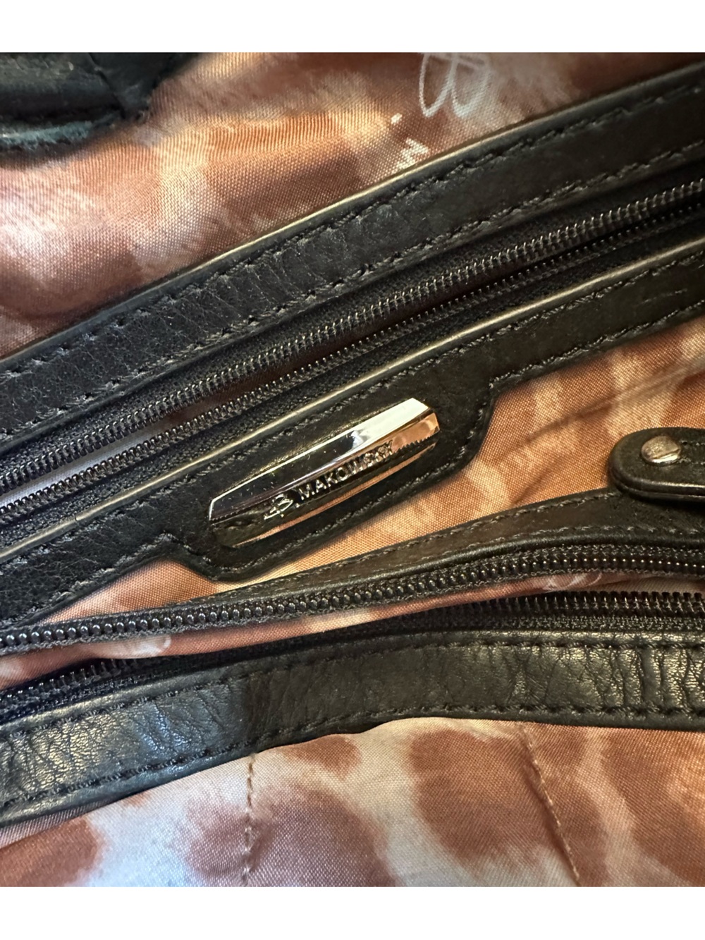 b. makowsky Black Leather Interior with Silver accents luxury classic tote - Picture 3 of 7